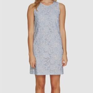 CeCe blue and white lace overlay floral sleeveless shift dress size 0 B100